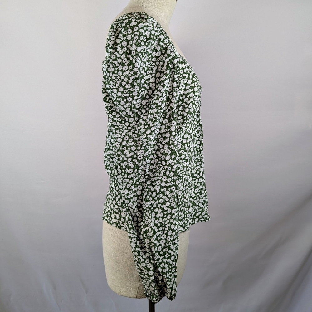Boden Top Sweetheart Neckline Long Blouson Sleeve Tulip Sprig Print Green 6 NWT - Picture 5 of 14